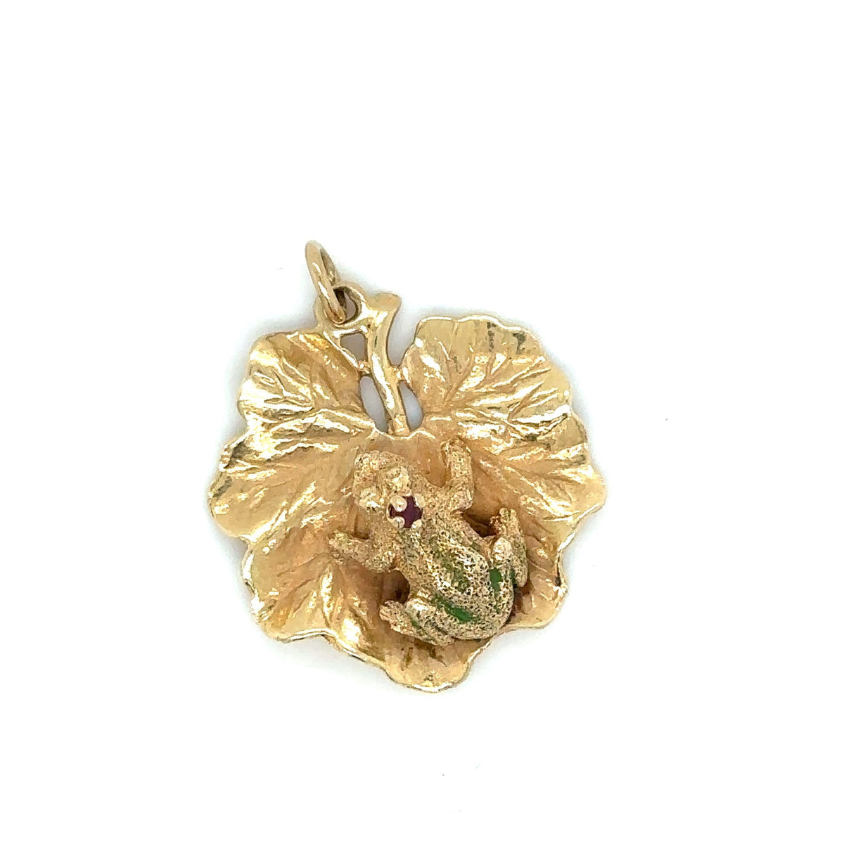 Henry Dankner Frog Prince on Leaf Charm or Pendant 14k