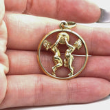 Estate Gemini Twins with Moon Medallion 14k Yellow Gold 2 Sided Pendant