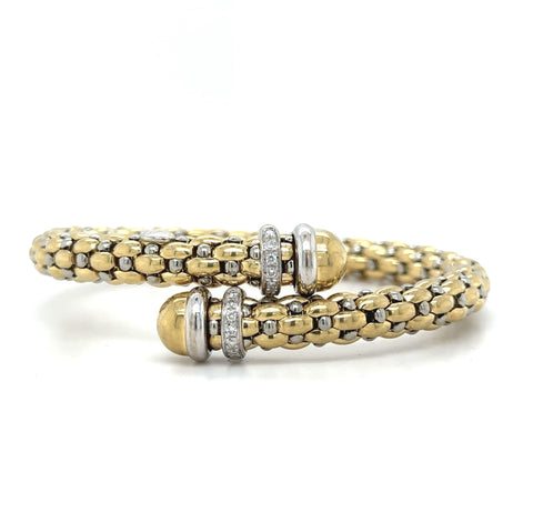 Fope Classic Mesh Diamond Bypass Bangle Bracelet 18k Two Tone Gold