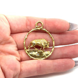 Vintage Merrin Bull with Diamond Pendant 18k Yellow Gold Taurus Zodiac