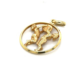 Estate Gemini Twins with Moon Medallion 14k Yellow Gold 2 Sided Pendant