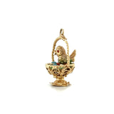 Vintage Enamel Egg and Easter Chick Gift Basket 14k Yellow Gold Charm