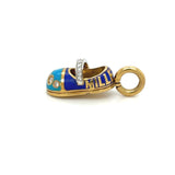 Aaron Basha Diamond Blue Enamel Millennium Baby Shoe Charm 18k Yellow Gold