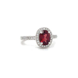 Estate Oval Garnet Diamond Halo Ring 18k White Gold Sz 6.25