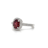 Estate Oval Garnet Diamond Halo Ring 18k White Gold Sz 6.25