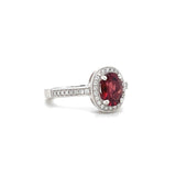 Estate Oval Garnet Diamond Halo Ring 18k White Gold Sz 6.25