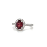 Estate Oval Garnet Diamond Halo Ring 18k White Gold Sz 6.25