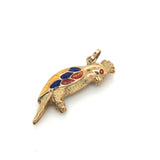 Vintage Red Enamel Cockatoo Double Sided Bird Charm 14k Yellow Gold