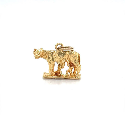 Vintage Romulus and Remus 3D Charm or Pendant 18k Yellow Gold Rome