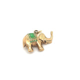Vintage Lucky Elephant Green Enamel Charm 14k Yellow Gold