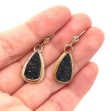 M&B Lombard Black Drusy Drop Earrings 14-18k Yellow Gold