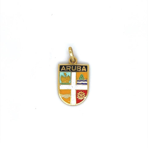 Spritzer and Fuhrmann Enamel Coat of Arms of Aruba Vintage Charm 14k Yellow Gold