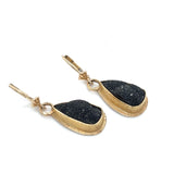 M&B Lombard Black Drusy Drop Earrings 14-18k Yellow Gold